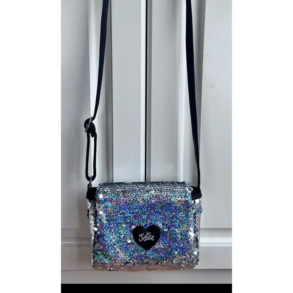 Justice Girl’s Crossbody Sequin Silver Purse Bag